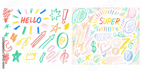 Photos Colorful Doodle Ornament With Text And Symbols Hand drawn Style