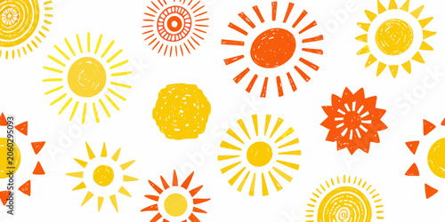 Bild auf Leinwand Sun pattern with radiating lines hand drawn vector illustration on white backgro