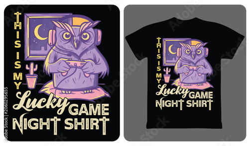 This is my lucky game night shirt typography t-shirt design with cute gaming owl vector illustration