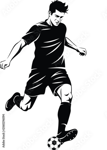 Soccer Player Dribbling Ball Vector Silhouette Minimalist Football Athlete Graphic Design on White