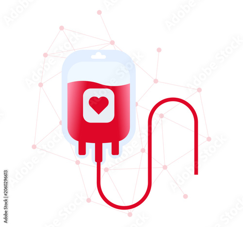 Vászonkép A clean vector illustration shows a blood bag with a heart symbol and connecting tube, representing vital healthcare and lifesaving blood donation or transfusion