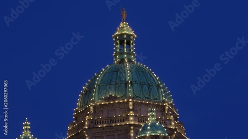 Victoria, BC, Canada – June 15, 2026: Illuminated dome of British Columbia Parliament Buildings at night