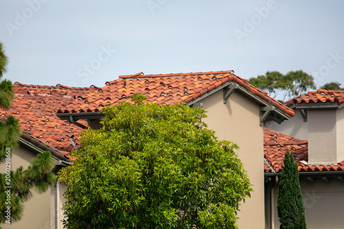 Clay Terracotta Tiles Used as a Roof in the Spanish Italian Style as a roof covering on a house
