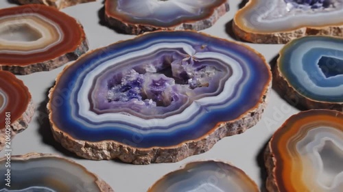 Exquisite Agate Slice with Amethyst Crystals and Banded Layers