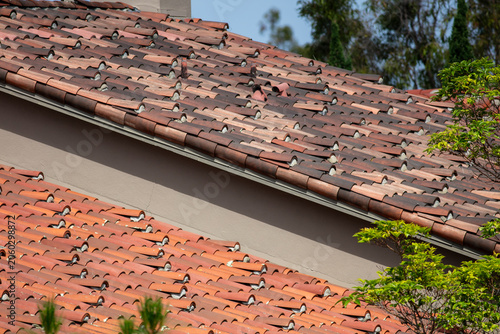 Clay Terracotta Tiles Used as a Roof in the Spanish Italian Style as a roof covering on a house