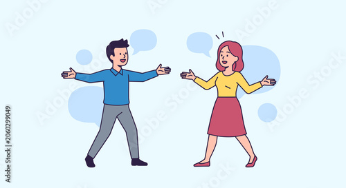 Fényképezés Cartoon illustration of arguing couple.