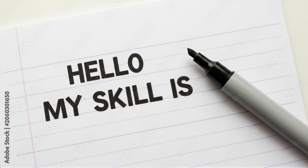 Obraz premium A notepad with the text hello my skill is written on it with a black marker, isolated on white background