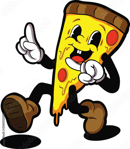 Pizza cartoon character vector vintage illustration 