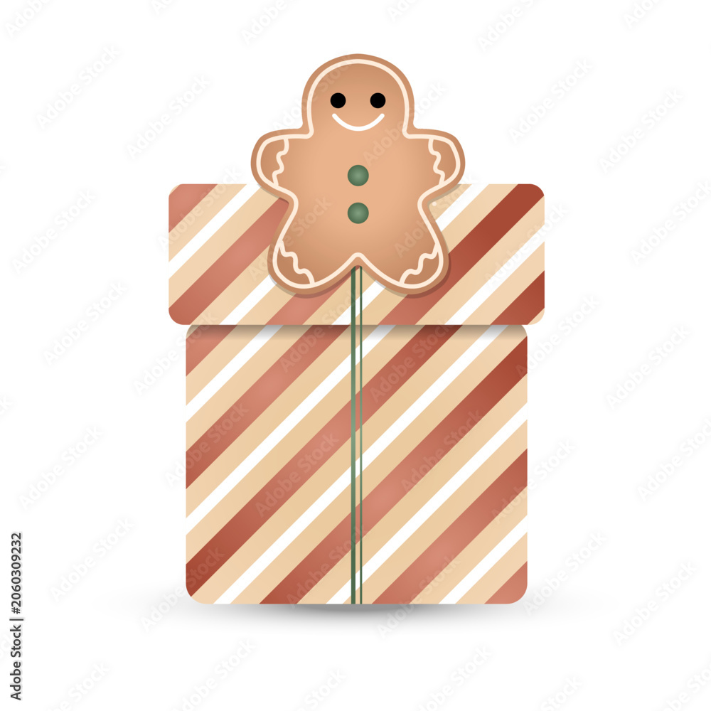Obraz premium Christmas Gift Box with Gingerbread Cookie
