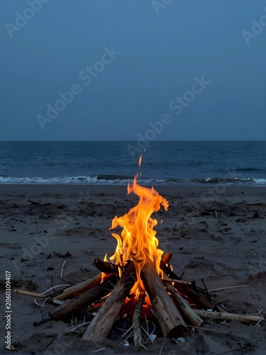 Bonfire on the beach at sunset