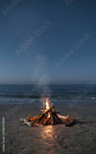 Bonfire on the beach at sunset