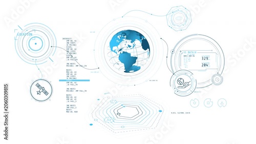 Animation of a high-tech interface with satellite data processing