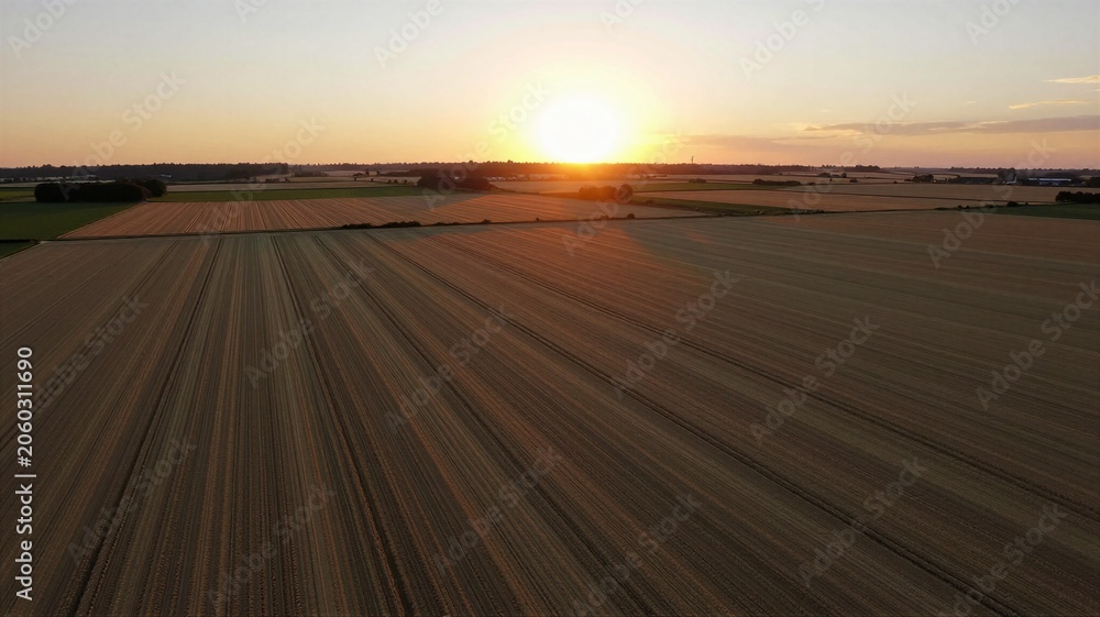 Fototapeta premium Sunset Over Harvested Fields
