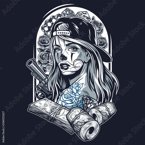 Fotografija Woman with gun and money art
