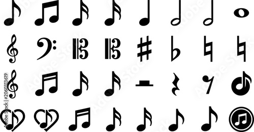 Foto Music Note Silhouette Vector Icon Set Featuring Clefs, Accidentals, Rests, and M