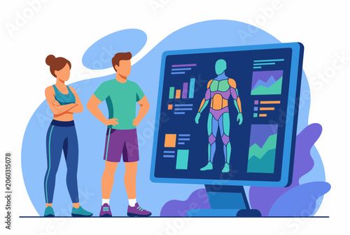 Fitness Coach and Client Reviewing Body Progress Statistics