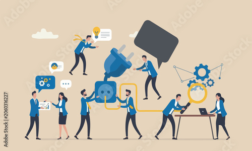 Communicate, success, connect idea for solution concept, businessman connect plug between conversation dialogue