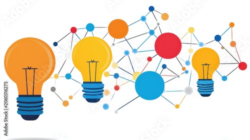 Illuminated Business Growth Represented by a Connected Network and a Bright Idea Lightbulb