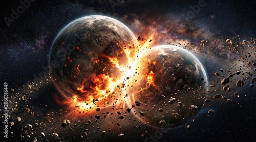 Dramatic Collision of Two Planets in a Cosmic Explosion Scene