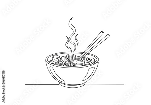 Steaming Bowl Of Instant Ramen Noodles Illustration.