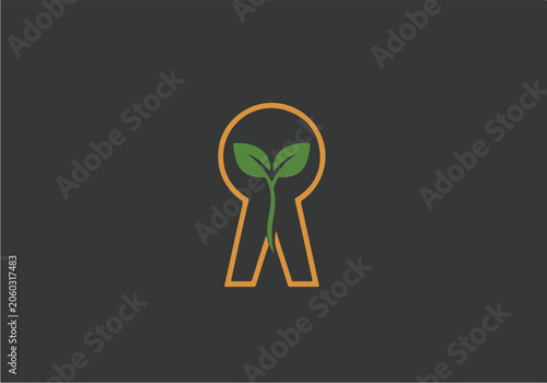 Stylized Keyhole Shaped Plant Illustration Glowing Green.