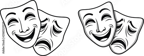Photos Comedy and tragedy masks vector illustration, theater drama symbols, performing
