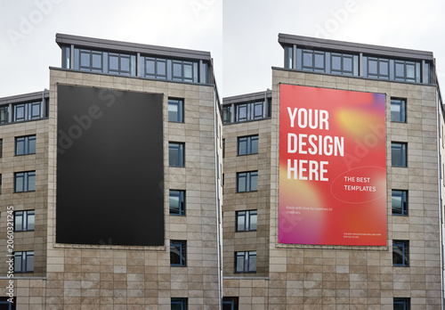 Mockup Of Customizable Billboard On Building