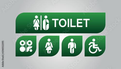 Fotografía Green toilet signs with white icons on gray background