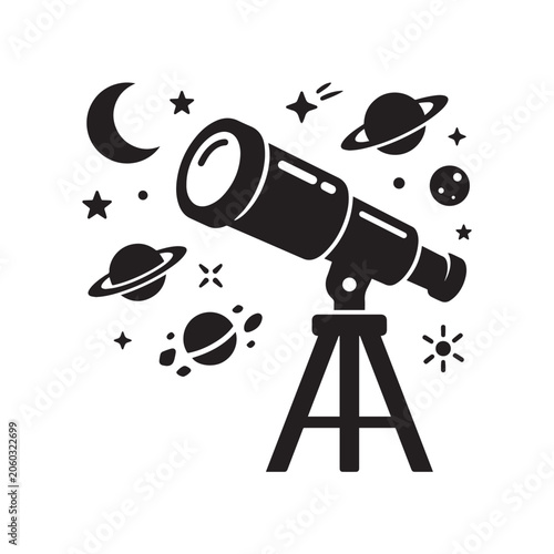 Telescope Vector Illustration with Tripod and Photography Equipment Design