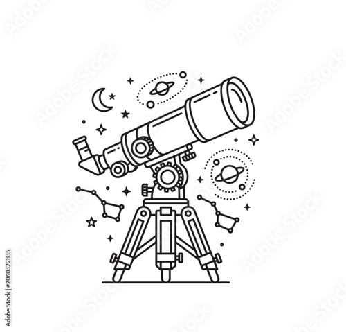 Telescope vector illustration with tripod and photography equipment design
