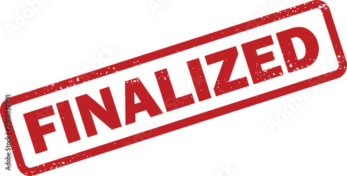 Photos Prominent red rubber stamp with word FINALIZED signifying a completed and settle