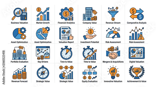 Business Finance Icons: Growth, Analytics, Investment & Strategy Set
