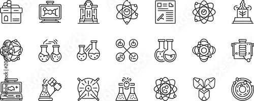 Foto Black line icons of science and chemistry