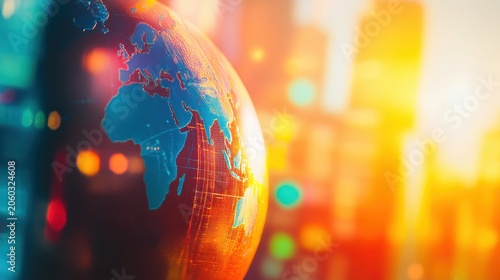 Vibrant globe with abstract elements representing global economics and business growth