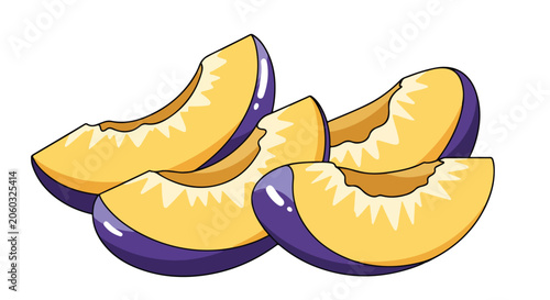 Εκτύπωση καμβά Sliced Purple Plum Pieces Vector Illustration