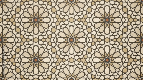 Intricate islamic geometric star pattern design in black and beige
