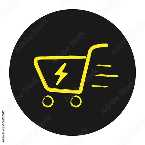 Fast Delivery Shopping Cart Icon with Lightning Bolt for Express Ecommerce Checkout Concept