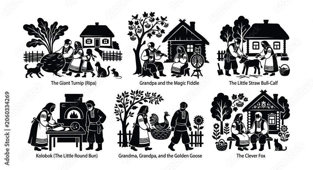 Obraz premium Ukrainian ethnic illustrations black and white vector artwork collection