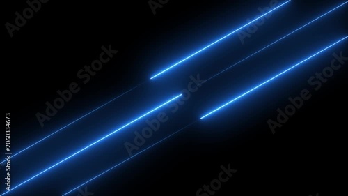 Abstract neon line seamless 3 lines background. blue color animation fluorescent ultraviolet light glowing neon strokes. Abstract neon Lines moving down screen saver, background.