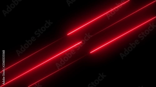 Abstract neon line seamless 3 lines background. red color animation fluorescent ultraviolet light glowing neon strokes. Abstract neon Lines moving up and down screen saver, background.