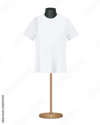 White T-shirt on Mannequin Torso. Vector realistic Mockup. Classic Unisex clothing design. Template for fashion, print, branding. Front view. EPS10.