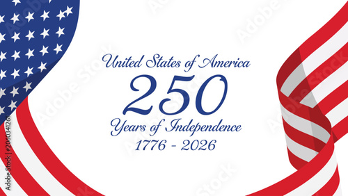 America 250th Anniversary hand drawn lettering vector illustration to celebrate Independence Day of America on 4th July. USA 250 years anniversary logo for banner, poster, template, greeting card