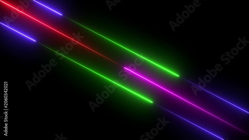 Neon line glowing abstract neon Lines moving down screen saver, 4k video animation on black background.