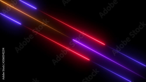 Neon line glowing abstract neon Lines moving down screen saver, 4k video animation on black background.