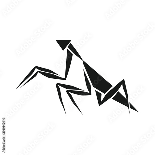 Minimalist Praying Mantis Logo Vector with Creative Geometric Origami Insect