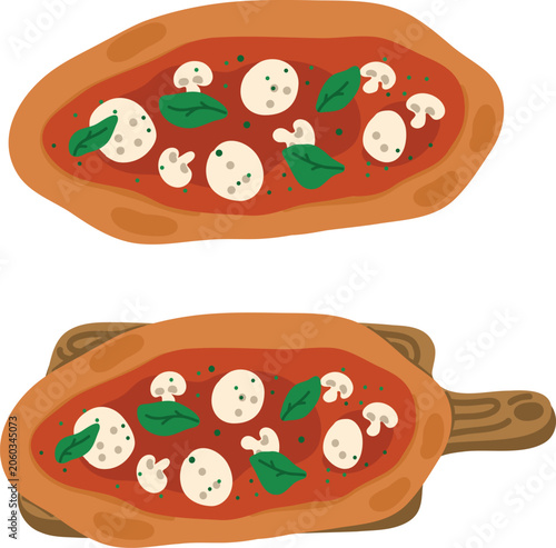 Pizza Set Illustration. Pizza on a wooden tray