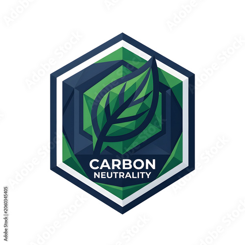 Minimalist Isometric Hexagonal Shield Badge Carbon Neutrality