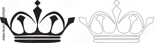 Black and white crowns with diamond and transparent outline royalty symbols