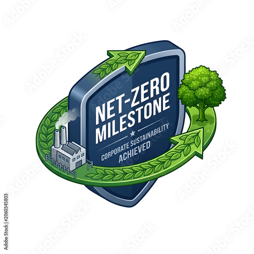 Isometric Corporate Badge Icon Net Zero Milestone