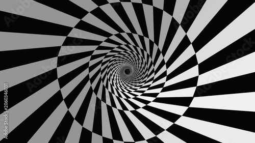 Spiral pattern with black and white stripes creating optical illusion